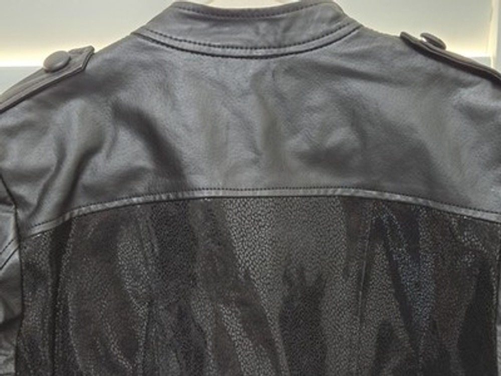 Pamela McCoy Genuine Leather Jacket Black Textured Moto Zip Women's M - Picture 6 of 15